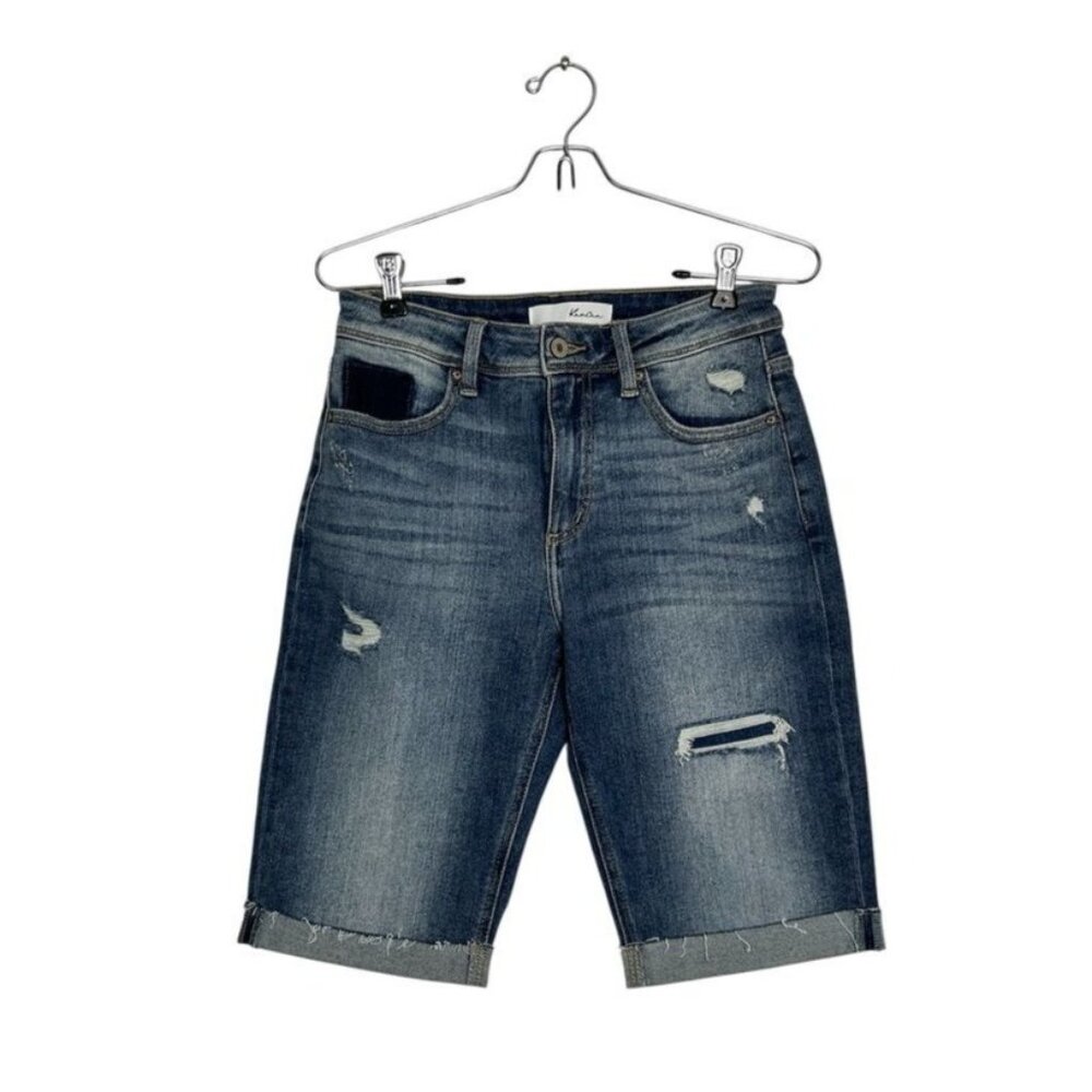 KanCan Nellie High Rise Stretch Denim Bermuda Shorts - Sz 27"